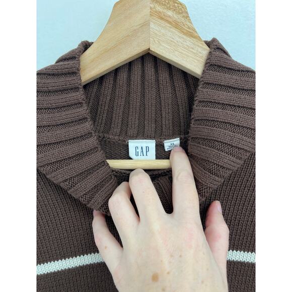 GAP Oversized 24/7 Split-Hem Mockneck Cotton Chunky Knit Stripe Sweater XS - Picture 5 of 12